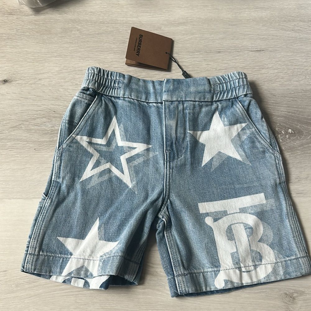 Burberry Kids Blue TB Star Print Denim Shorts blue size 4 NWT - Picture 7 of 9